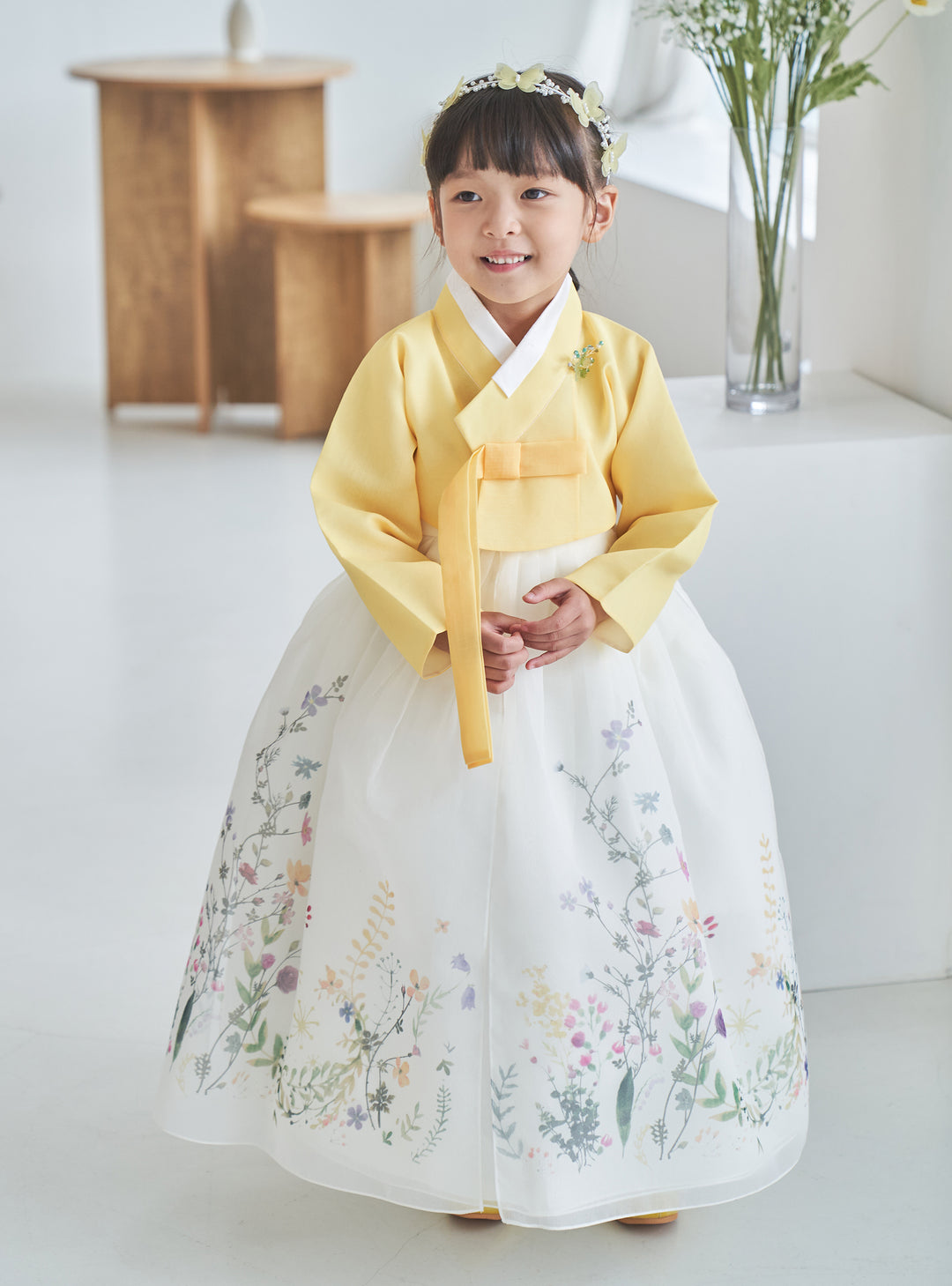 Hanbok Girl Baby Korea Traditional Clothing Set First Birthday Celebration Party 100th Birth Celebration 1-8 years Yellow Flower