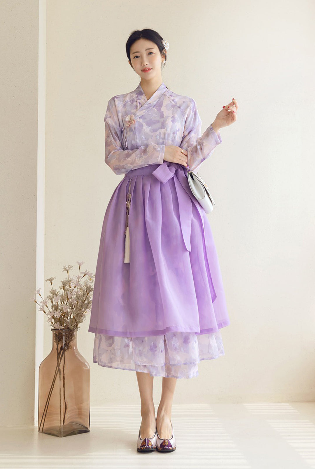 Korean Modern Hanbok Purple Dress Wrapped Skirt Fancy Casual Daily Clothing Fusion Hanbok Summer Party CHD316