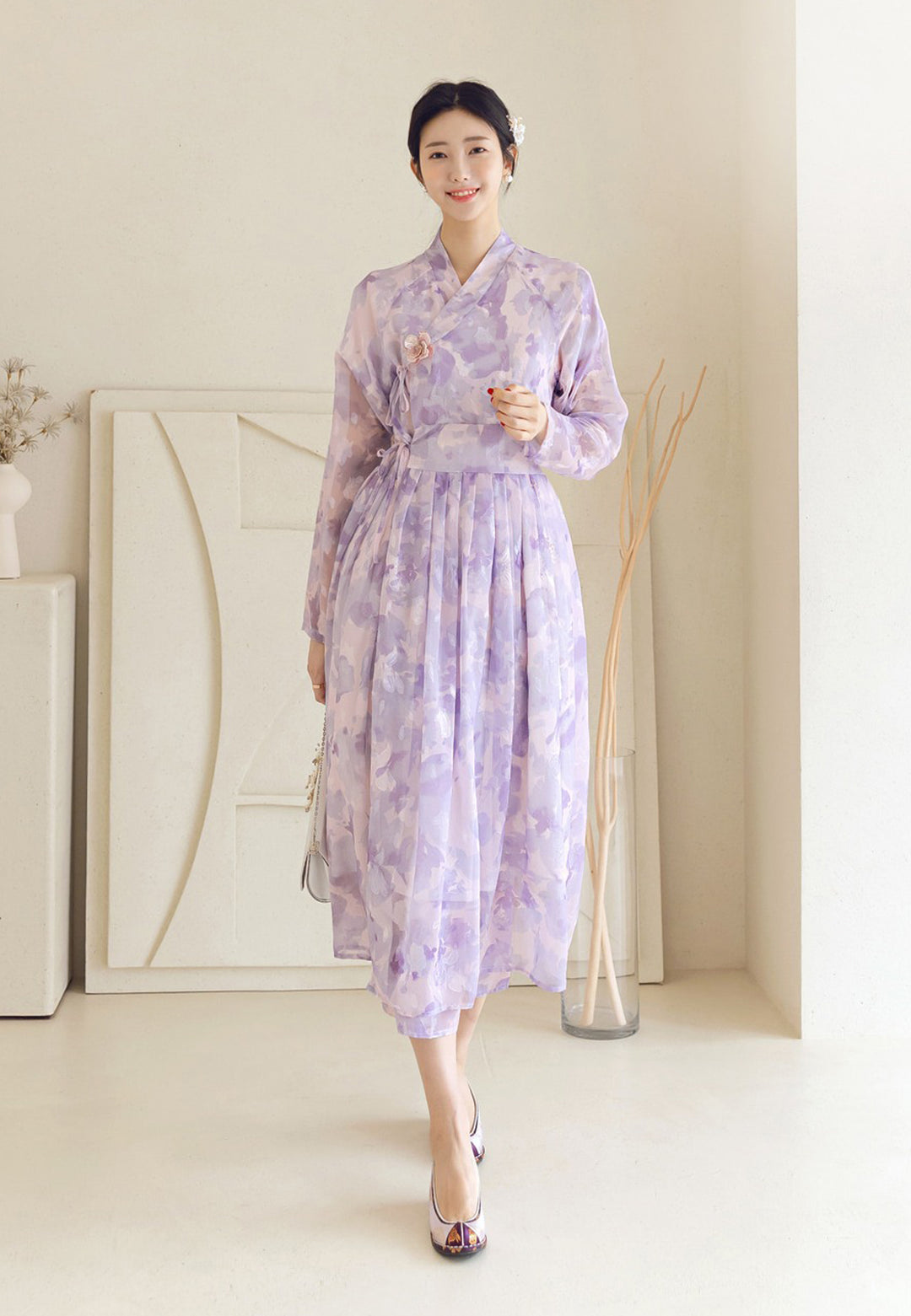 Korean Modern Hanbok Purple Dress Wrapped Skirt Fancy Casual Daily Clothing Fusion Hanbok Summer Party CHD316