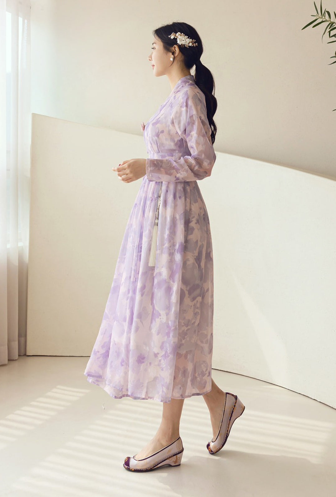 Korean Modern Hanbok Purple Dress Wrapped Skirt Fancy Casual Daily Clothing Fusion Hanbok Summer Party CHD316