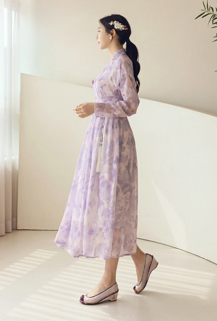 Korean Modern Hanbok Purple Dress Wrapped Skirt Fancy Casual Daily Clothing Fusion Hanbok Summer Party CHD316