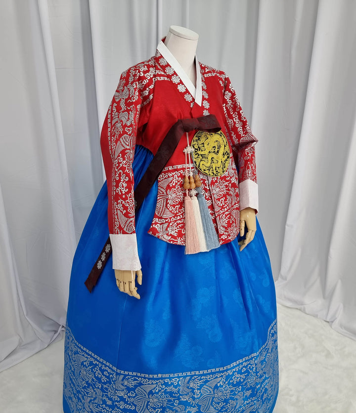 Korean Traditional Woman Personal Custom Hanbok Wedding Party Ceremony High Quality Print Dangui 당의 Queen Princess Design Hanbok Red Blue OSW145