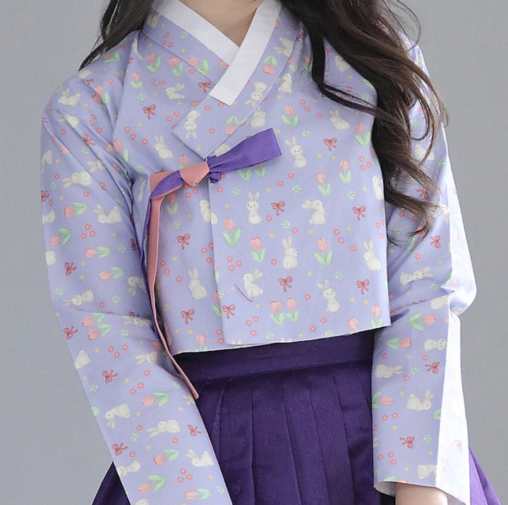 Korean Modern Daily Hanbok Casual Modernized Party Celebration Dress Top Jeogori Skirt Violet Purple SSN017