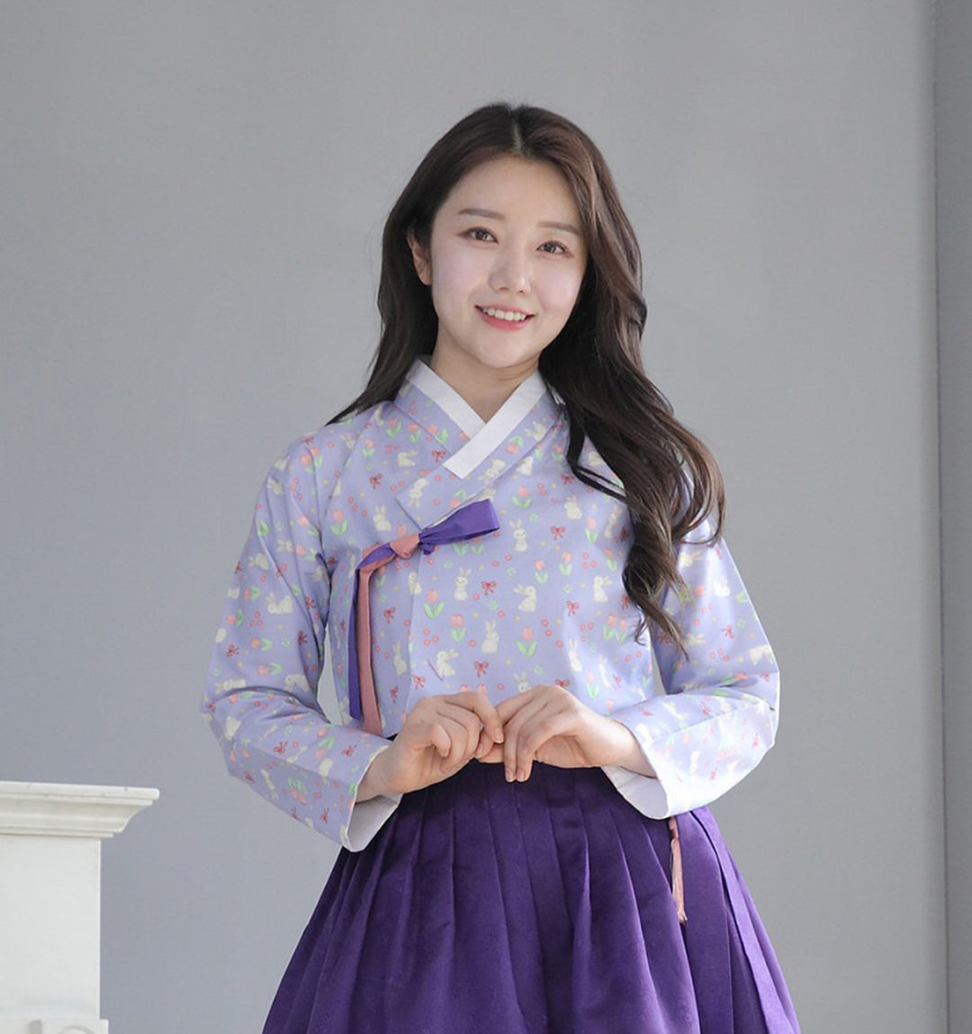 Korean Modern Daily Hanbok Casual Modernized Party Celebration Dress Top Jeogori Skirt Violet Purple SSN017