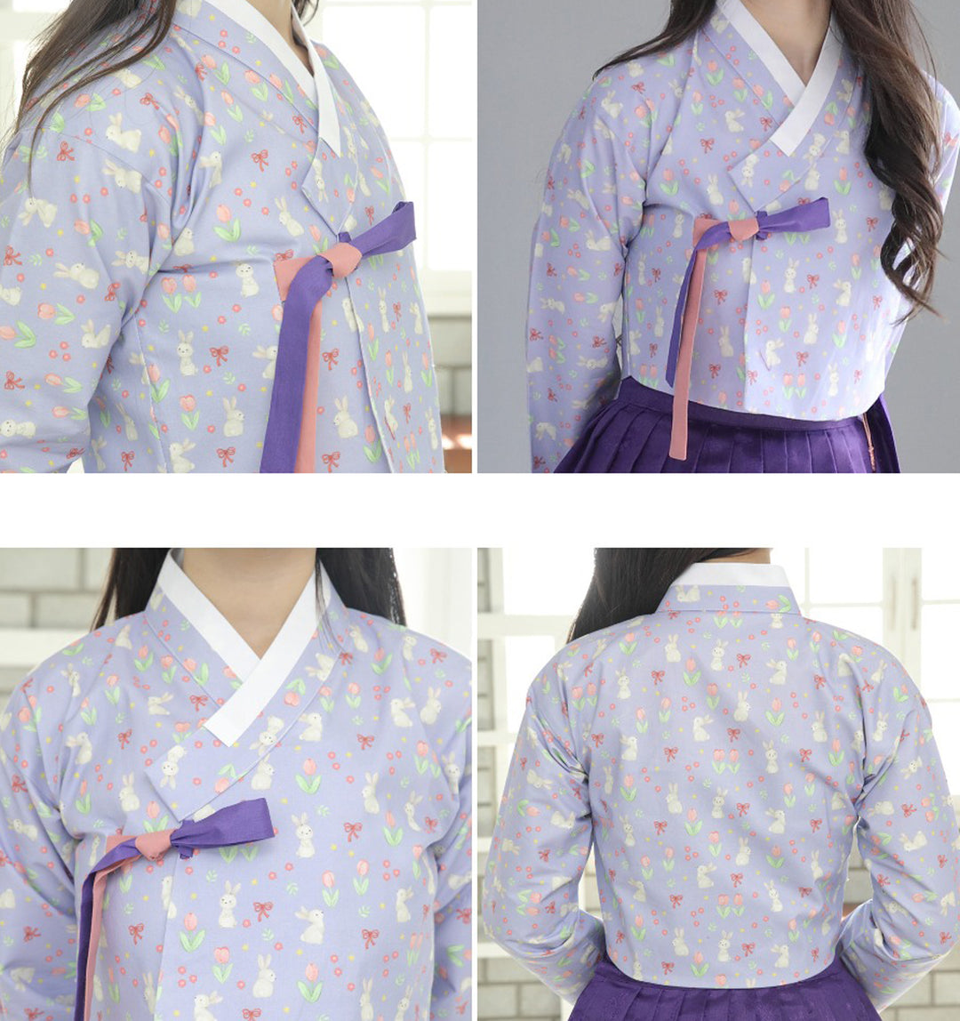 Korean Modern Daily Hanbok Casual Modernized Party Celebration Dress Top Jeogori Skirt Violet Purple SSN017