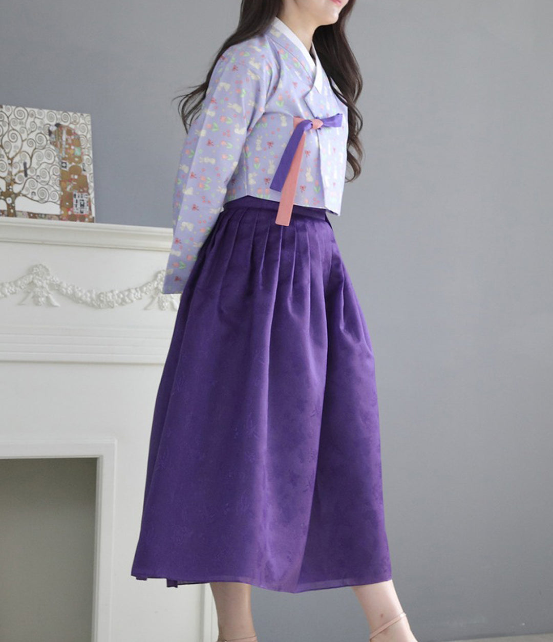 Korean Modern Daily Hanbok Casual Modernized Party Celebration Dress Top Jeogori Skirt Violet Purple SSN017