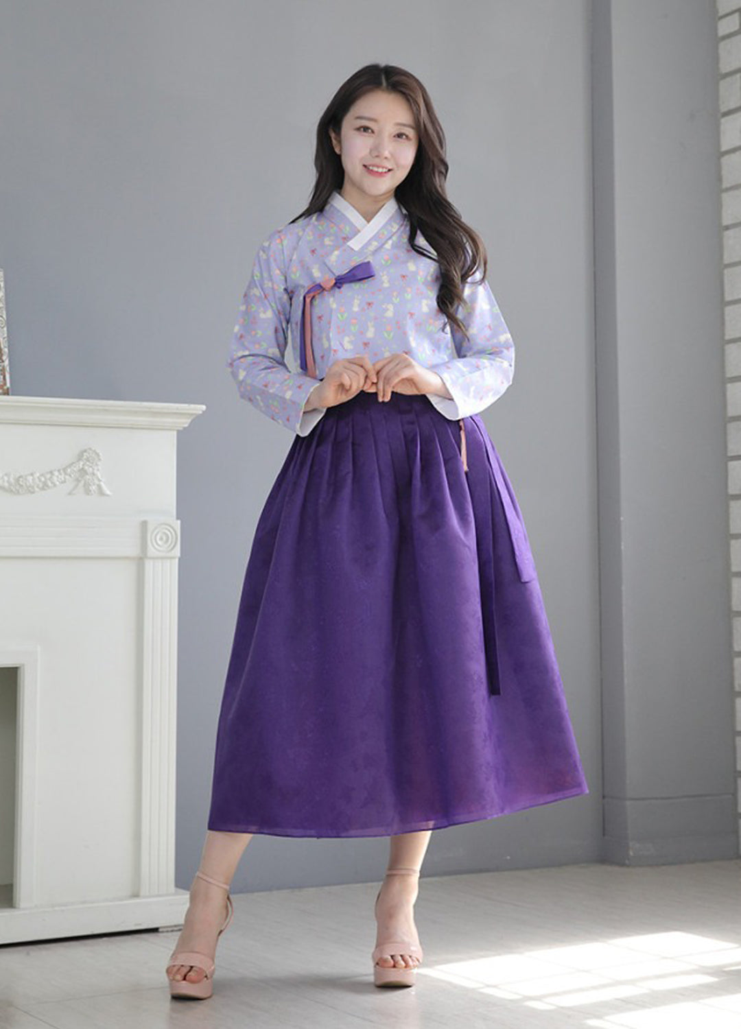 Korean Modern Daily Hanbok Casual Modernized Party Celebration Dress Top Jeogori Skirt Violet Purple SSN017