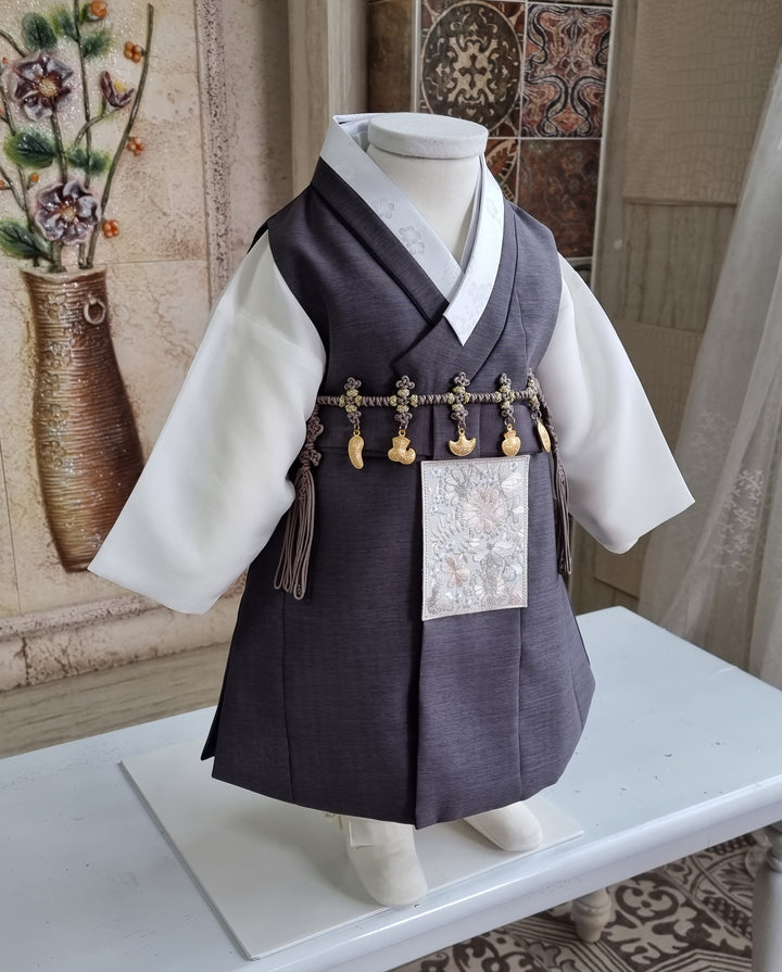 Hanbok Boy Baby Korea Traditional Clothing Set First Birthday Celebration Party 100th Birth Celebration 1–15 years Baby Gray HGB107