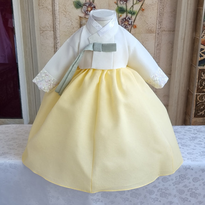 Hanbok Girl Baby Korea Traditional Clothing Set First Birthday Celebration Party 100th Birth Celebration 1–15 years Ivory Yellow HG166