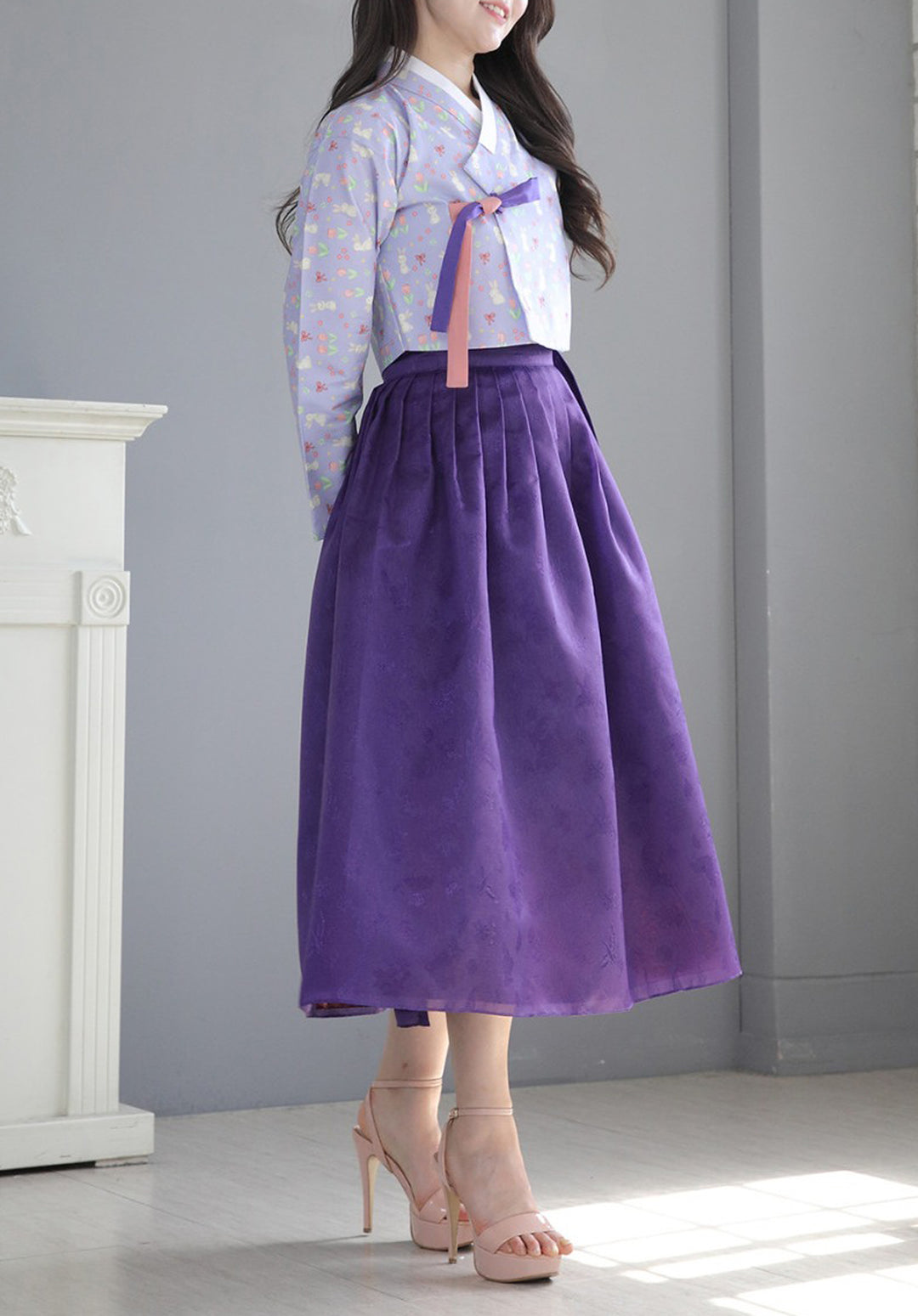 Korean Modern Daily Hanbok Casual Modernized Party Celebration Dress Top Jeogori Skirt Violet Purple SSN017