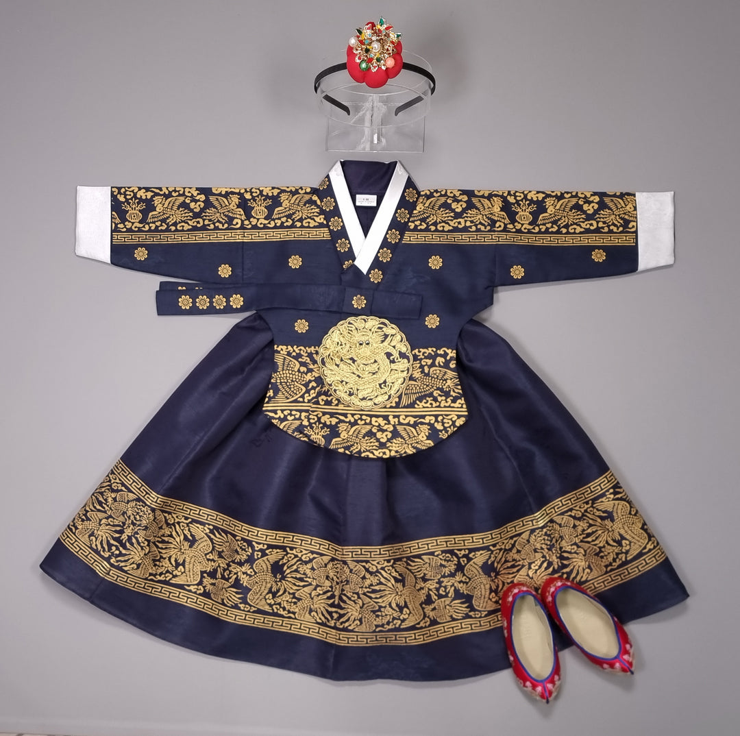 Hanbok Dress Girl Baby Korea Traditional Clothing Set First Birthday Celebration Party 100th Birth1–15 years Gold Print HG134