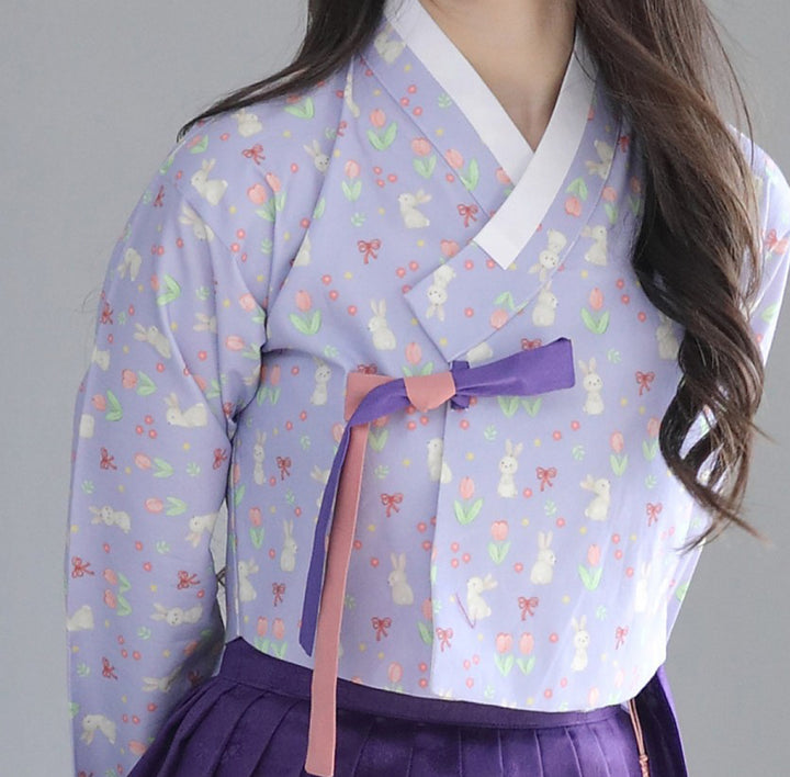 Korean Modern Daily Hanbok Casual Modernized Party Celebration Dress Top Jeogori Skirt Violet Purple SSN017