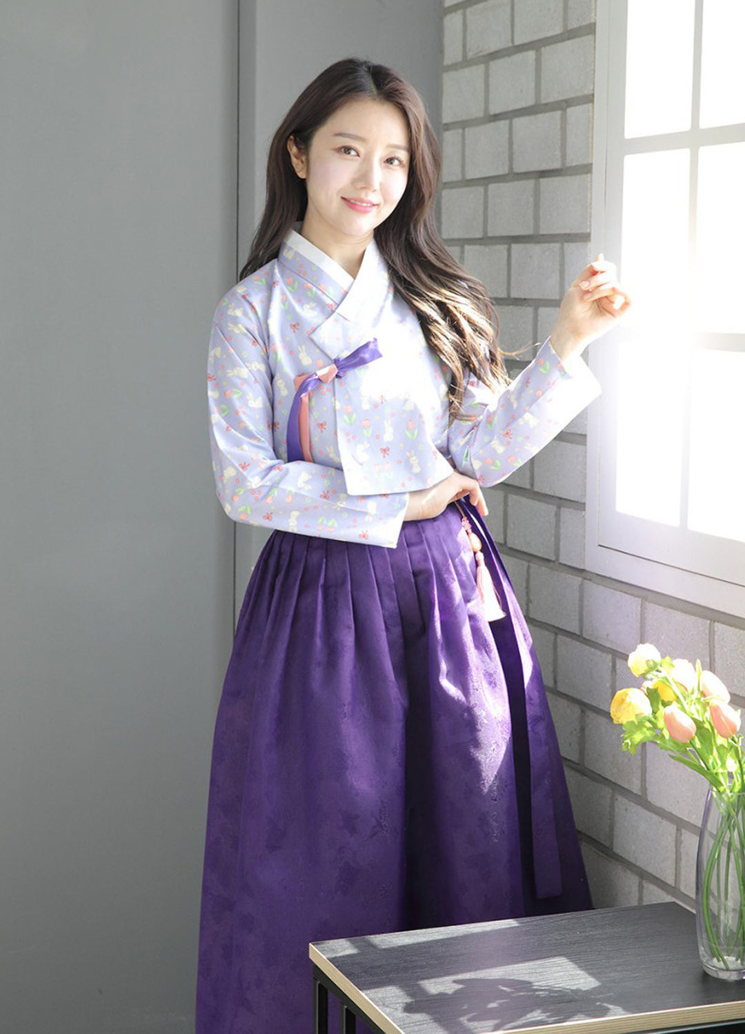 Korean Modern Daily Hanbok Casual Modernized Party Celebration Dress Top Jeogori Skirt Violet Purple SSN017