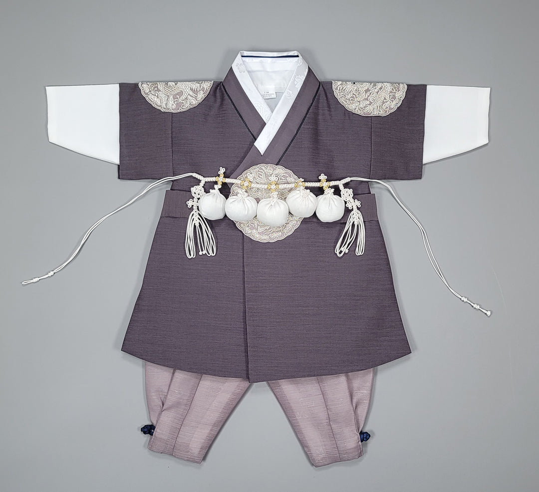 Korean Traditioanl Boy Baby Hanbok Dol Baikil Party Celebration 100th-8 Ages Gray Kings Design