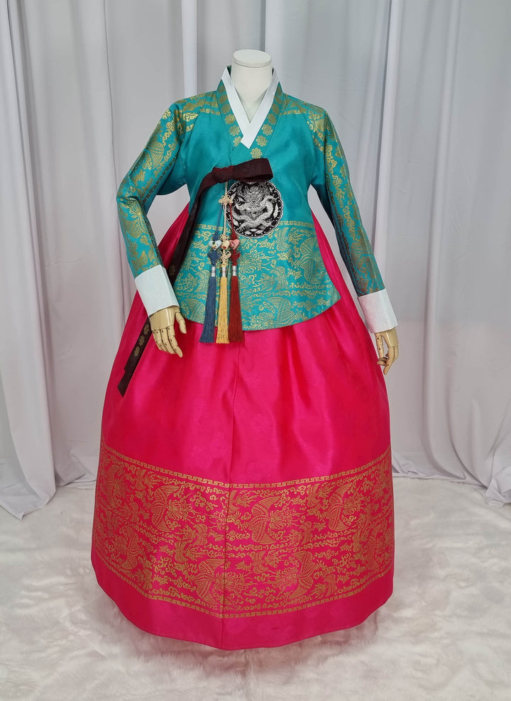 Korean Traditional Woman Personal Custom Hanbok Wedding Party Ceremony High Quality Print Dangui 당의 Queen Princess Design Hanbok Green Red OSW147