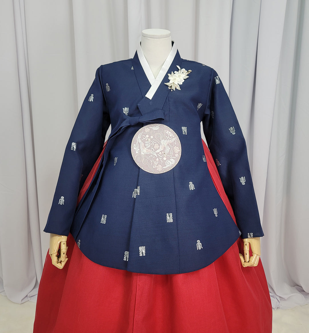 Korean Traditional Woman Personal Custom Hanbok Wedding Party Ceremony High Quality Print Dangui 당의 Queen Princess Design Hanbok Navy Red OSW150