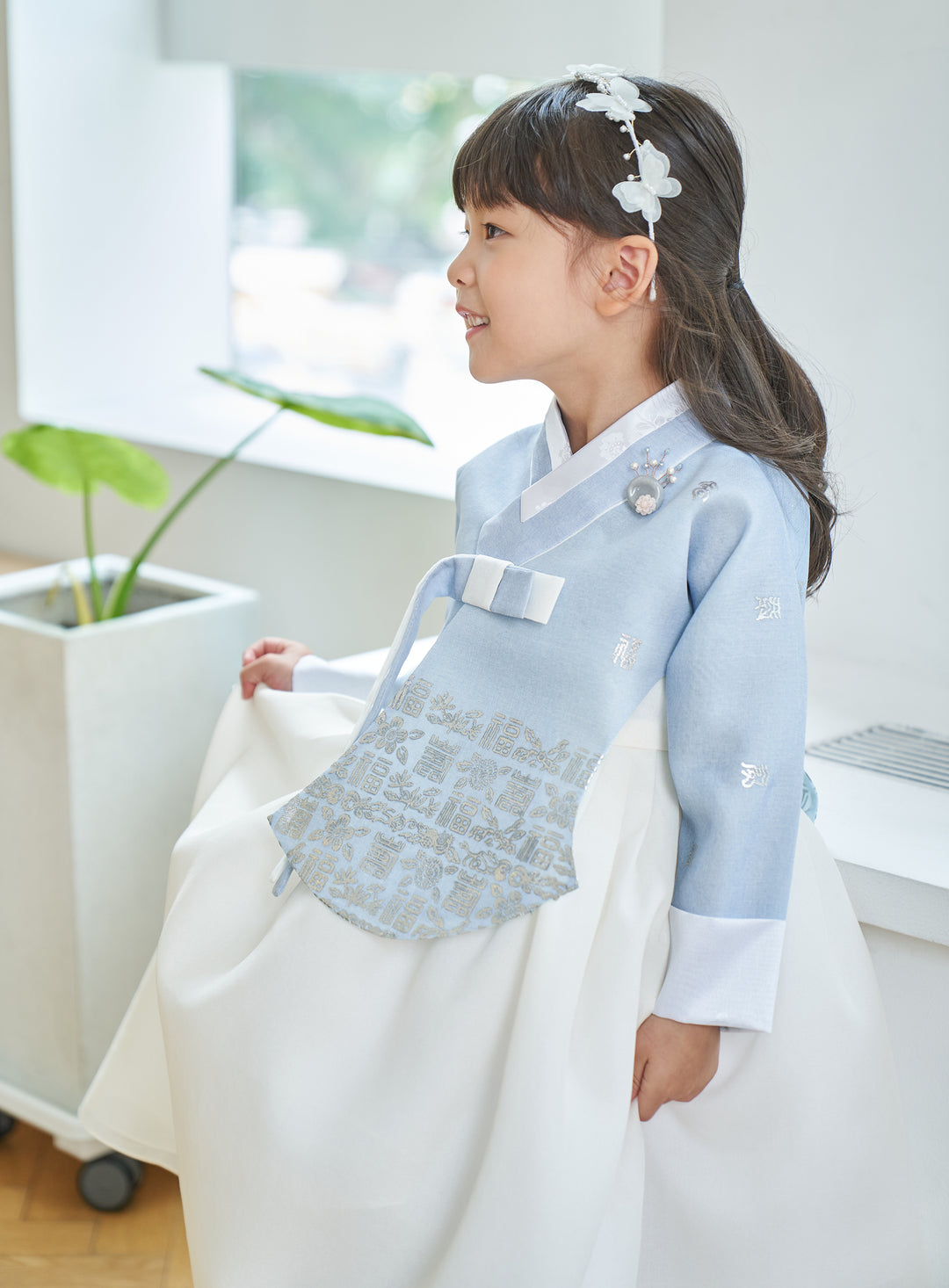 Hanbok Girl Baby Korea Traditional Clothing Set First Birthday Celebration Party 100th Birth Celebration 1-10 years Ivory Blue