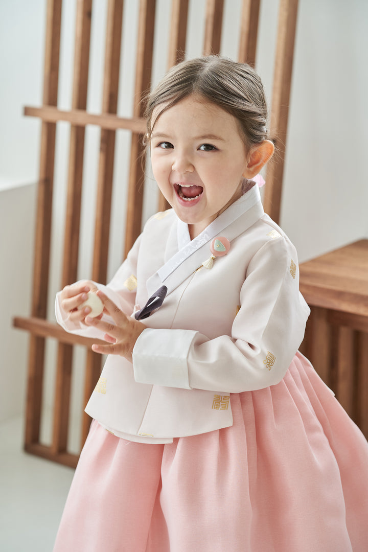 Hanbok Dress Girl Baby Korea Traditional Clothing Set First Birthday Celebration Party Celebration 1–8 Years Ivory Pink OS103