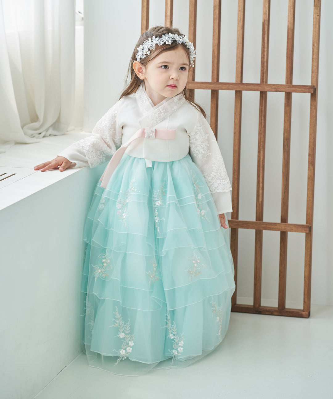 Hanbok Dress Girl Baby Korea Traditional Clothing Set First Birthday Celebration Party Celebration 1–10 Years Fancy Mint Dress OS102