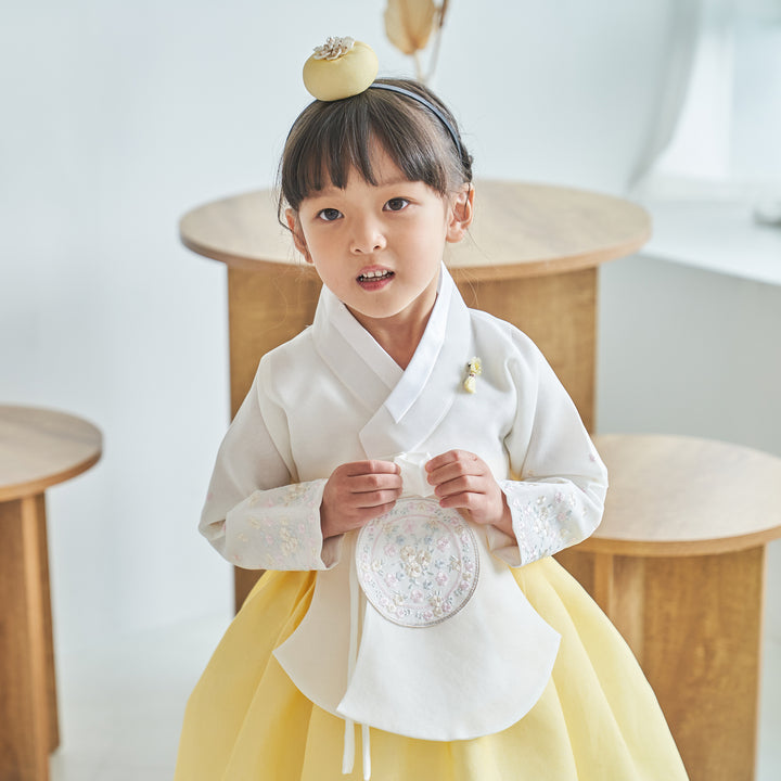 Hanbok Girl Baby Korea Traditional Clothing Set First Birthday Celebration Party 100th Birth Celebration 1-10 years Ivory Yellow