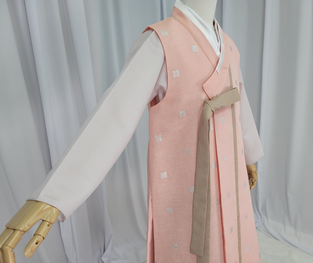 Korean Traditional Woman Man Couple Family Set Personal Custom Hanbok Wedding Party Ceremony Peach Silver Print Hanbok OSF141