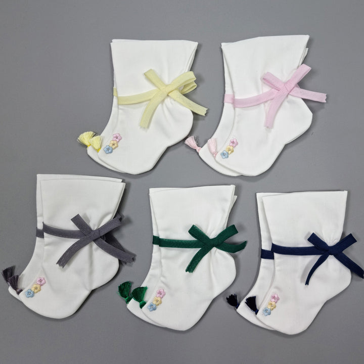 Korean Traditional Boy Girl Baby Hanbok Socks Beoseon 버선 White Ribbon Baikil Dol 1 Year SOC018