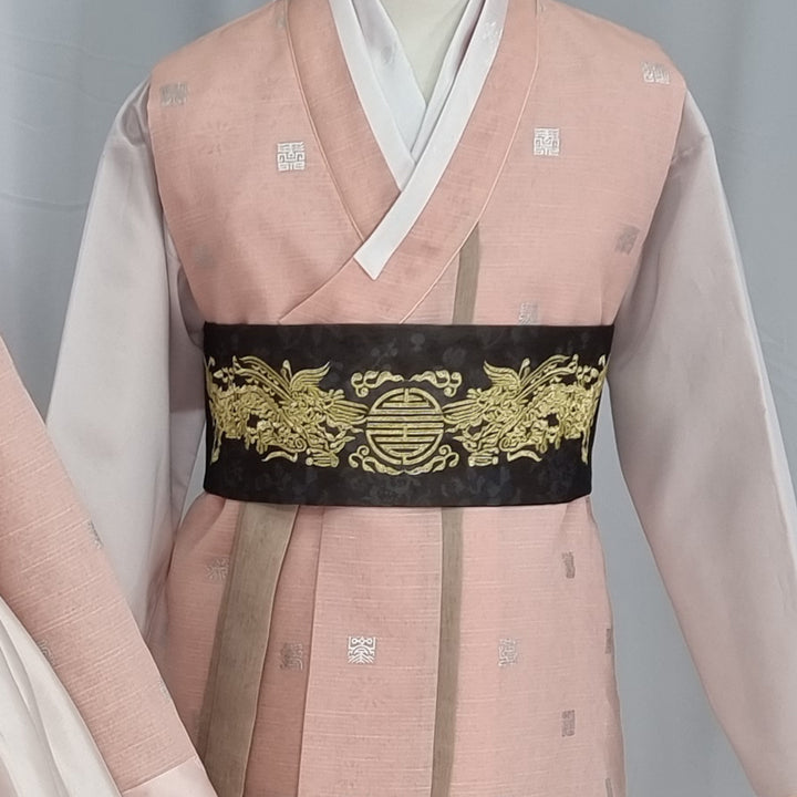 Korean Traditional Hanbok Belt Man Embroidery Charcoal OB02