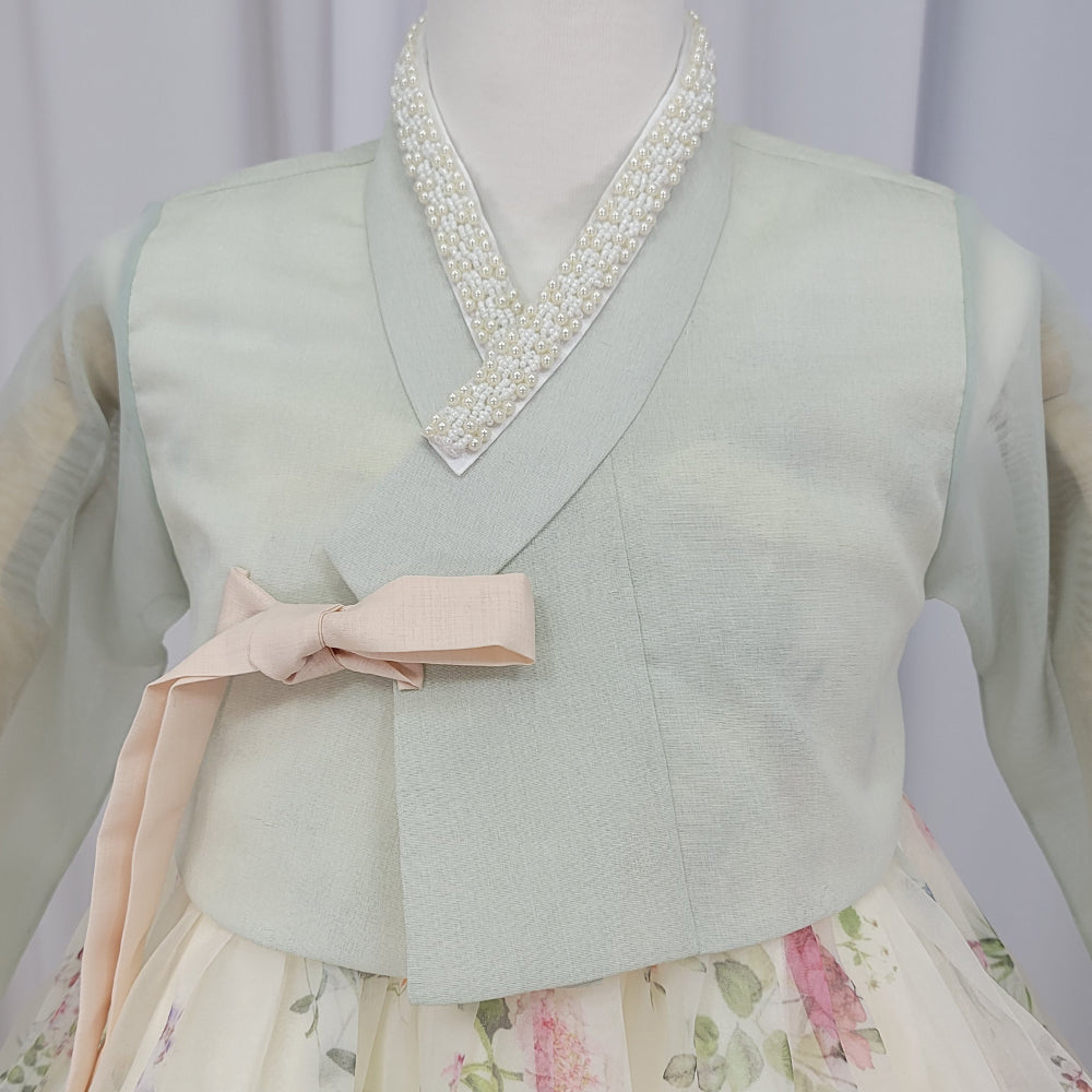 Woman Hanbok Dress Korea Traditional clothes Set Wedding Ceremony Birthday Custom-Made Mint See-through OSW902