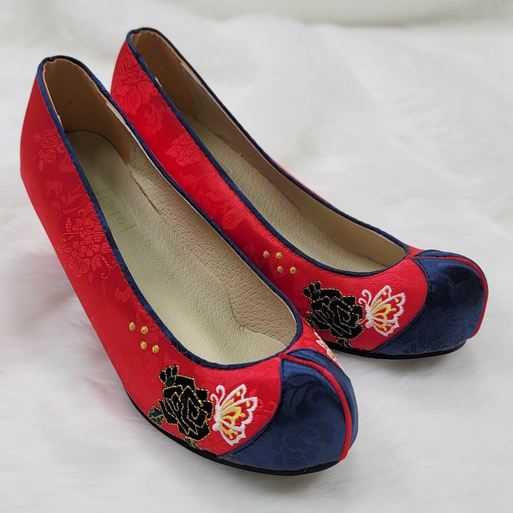 Korean Traditional Hanbok Shoes Socks for Woman Girl Red Embroidery Footwear Wedding Birthday PU WS115