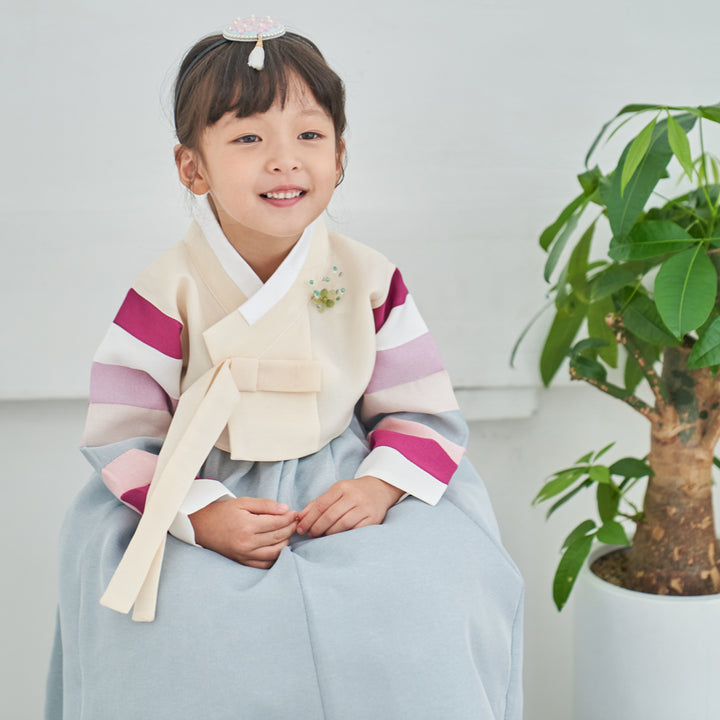 Hanbok Girl Baby Korea Traditional Clothing Set First Birthday Celebration Party 100th Birth Celebration 1–15 years Light Yellow Blue Skirt HG102