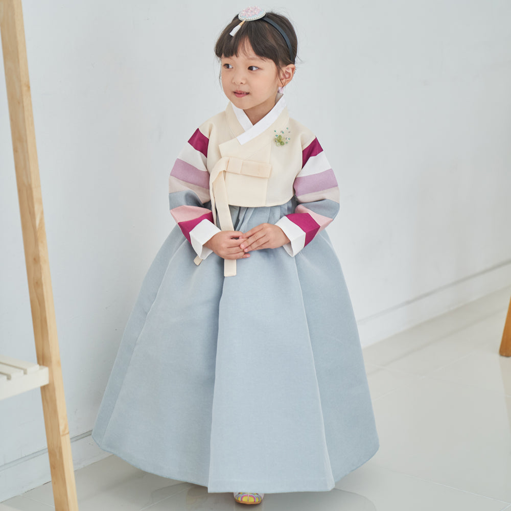 Hanbok Girl Baby Korea Traditional Clothing Set First Birthday Celebration Party 100th Birth Celebration 1–15 years Light Yellow Blue Skirt HG102