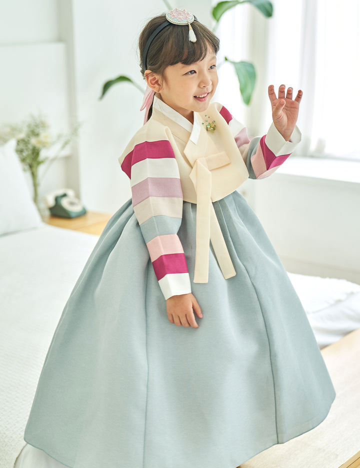 Hanbok Girl Baby Korea Traditional Clothing Set First Birthday Celebration Party 100th Birth Celebration 1–15 years Light Yellow Blue Skirt HG102