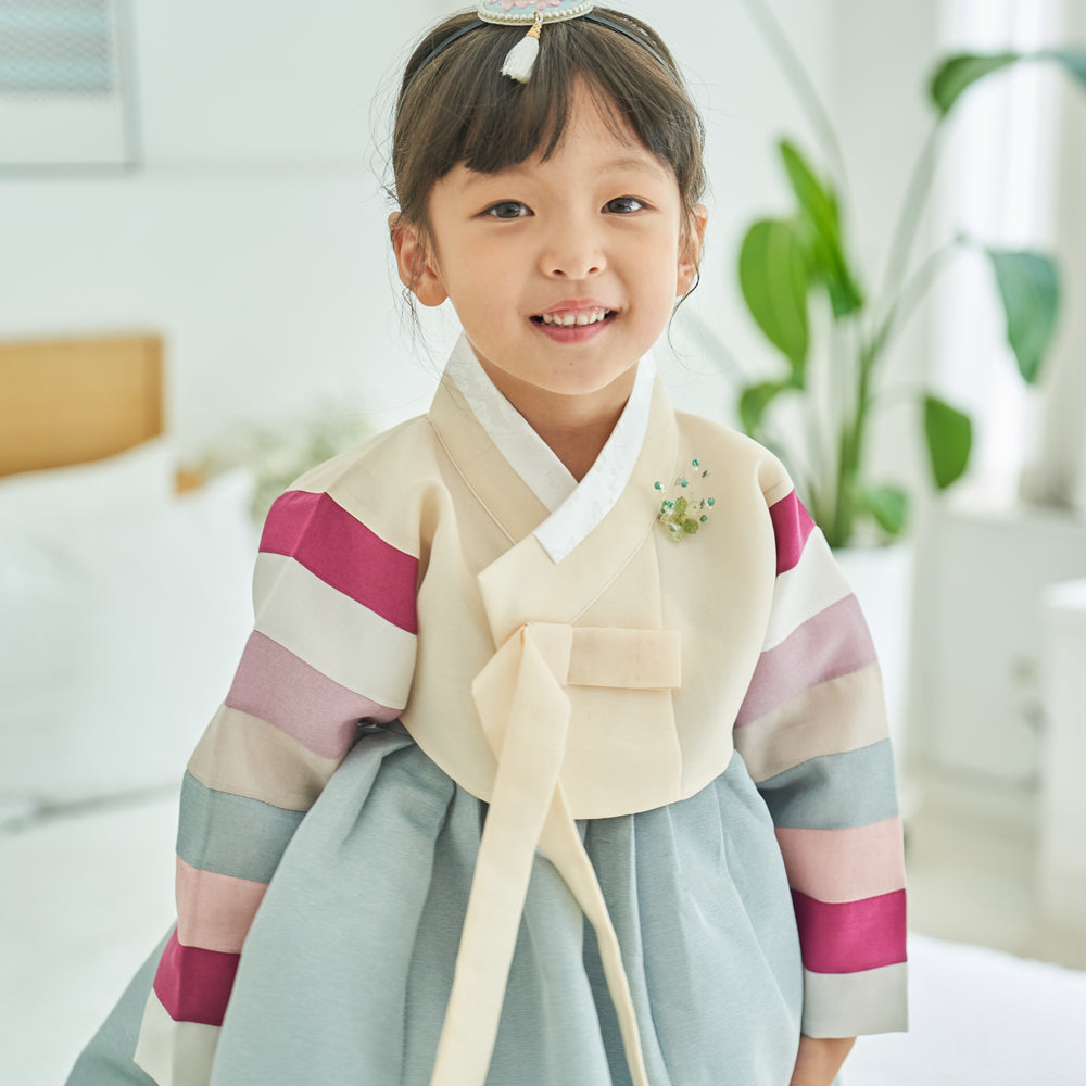 Hanbok Girl Baby Korea Traditional Clothing Set First Birthday Celebration Party 100th Birth Celebration 1–15 years Light Yellow Blue Skirt HG102